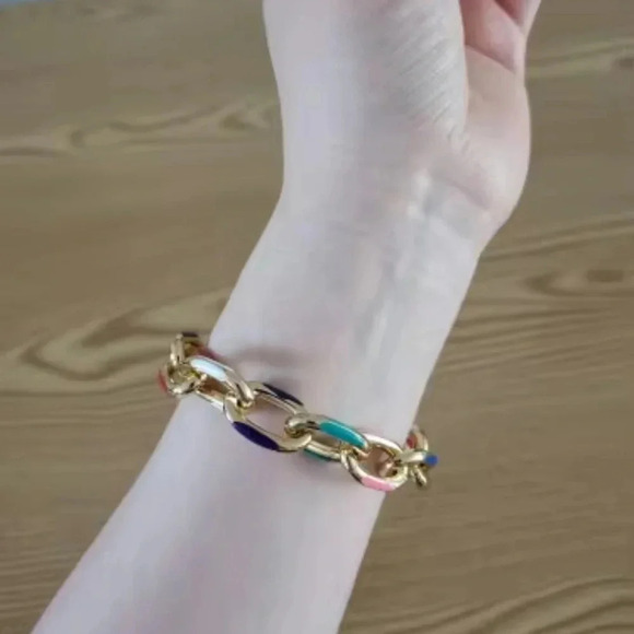 Sicily Gold-Tone Multicolor Enamel Chain Necklace and Bracelet Set - Picture 15 of 16